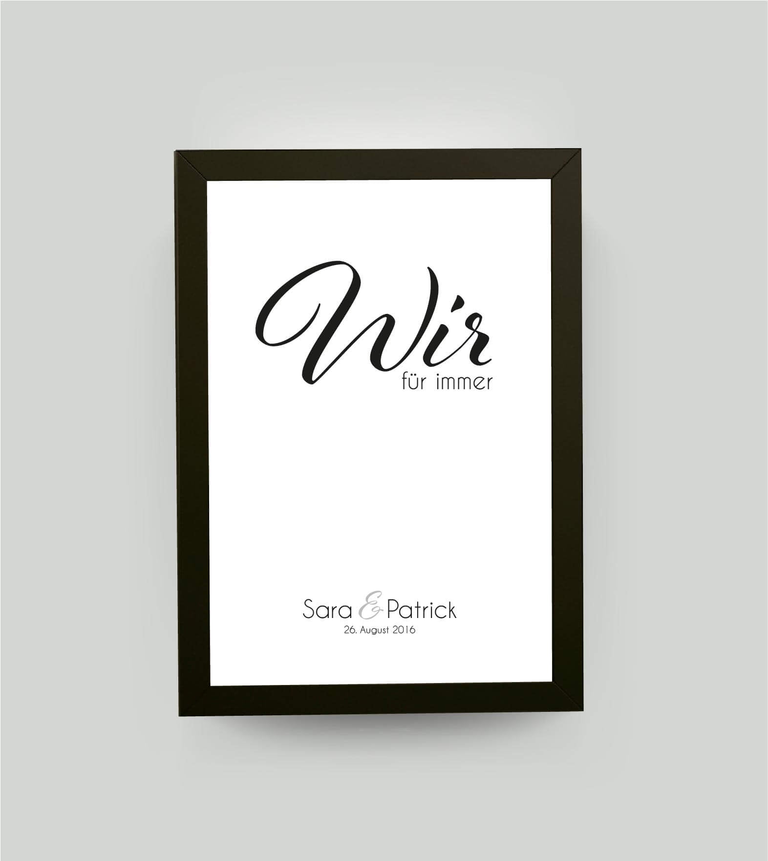 Personalisiertes Bild “WIR - für immer”, Bildfarbe: Weiß, Bildgröße: 13x18cm, Bilderrahmen: Bilderrahmen schwarz ohne Passepartout,Copyright: 321geschenke.de