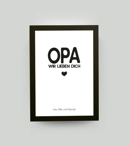Personalisiertes Bild “OPA – Wir lieben dich”, Bildgröße: 13x18cm, Bilderrahmen: Bilderrahmen schwarz ohne Passepartout, , Copyright: 321geschenke.de
