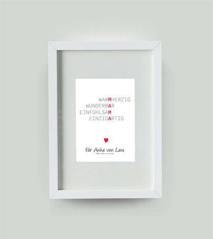 Personalisiertes Bild Wörterposter" - MAMA, Bildfarbe: Weiß, Bildgröße: 13x18cm, DIN A4, DIN A3, Bilderrahmen: Bilderrahmen weiß mit Passepartout, Copyright:321geschenke.de